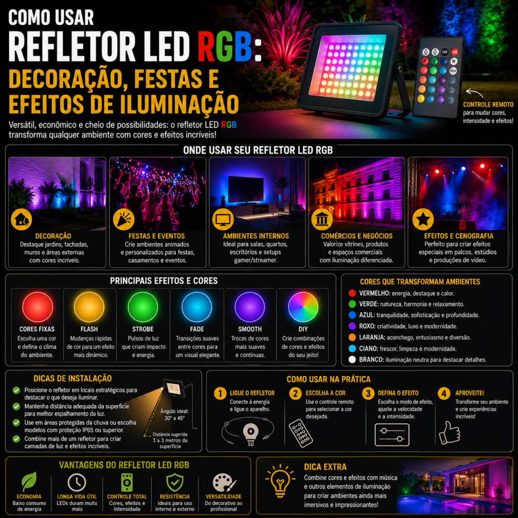 Como Usar Refletor LED RGB: Decoração, Festas e Efeitos de Iluminação
