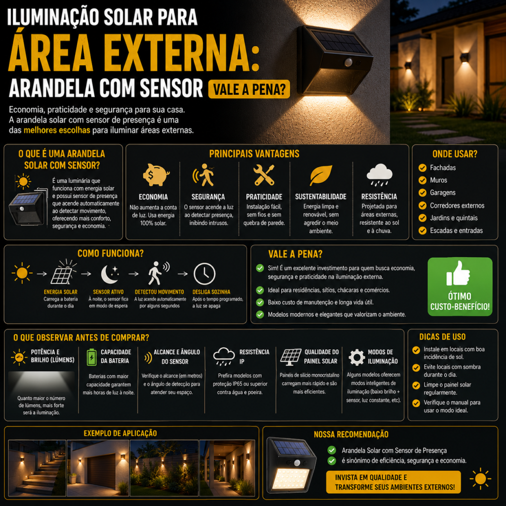 Iluminação Solar para Área Externa: Arandela com Sensor Vale a Pena?