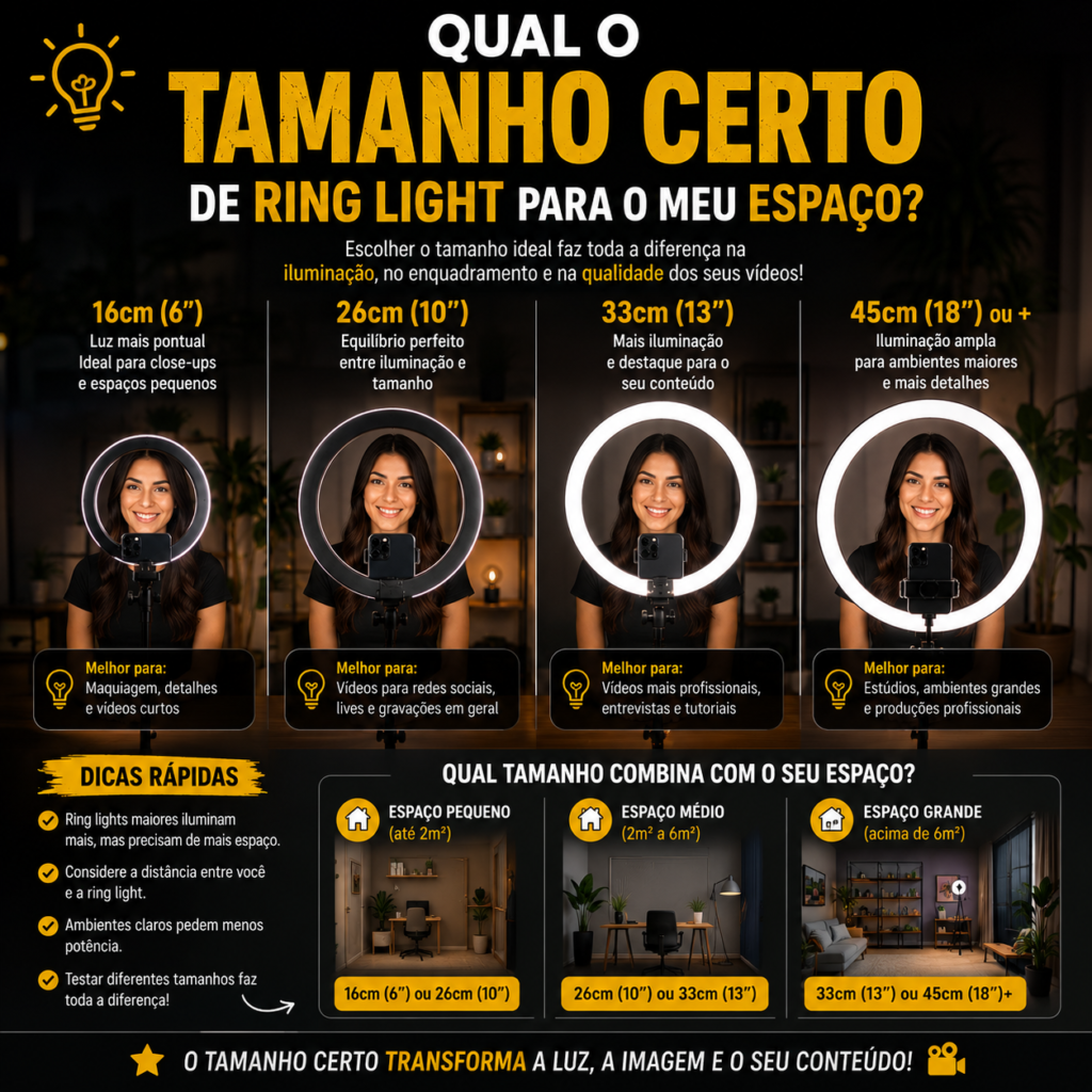 Qual o Tamanho Certo de Ring Light para o Meu Espaço?
