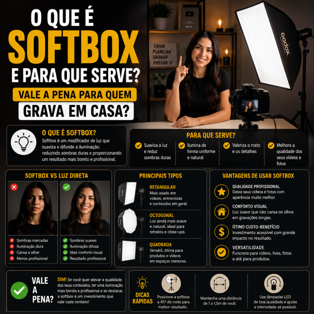 perfeito... proximo: O que é Softbox e Para que Serve? Vale a Pena para Quem Grava em Casa?